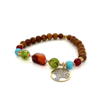 gold plated fire opal with turquoise green garnet and coke wood 