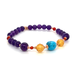 Turquoise bracelet with ribbed citrine, red garnet and amethyst