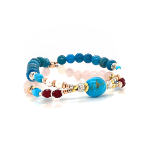 gold plated Turquoise with pearl , Rubi Agate , Pink Quartz , Apatite .