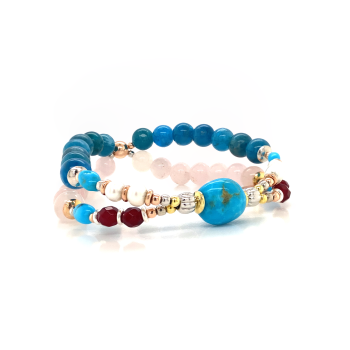gold plated Turquoise with pearl , Rubi Agate , Pink Quartz , Apatite .