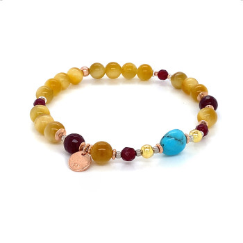SILVER PLATED BRACELET WITH TURQUOISE, TIGER EYE, RUBY AGATE