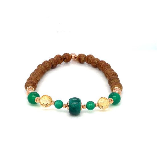 MALACHITE BRACELET WITH GREEN AGATE, CITRINE, AND OUD WOOD