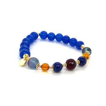gold plated Rubi agate with lapis , Amber , Tourmaline and blue agate .