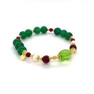 GOLD PLATED GREEN AMBER BRACELET WITH RUBI AGATE AND PEARL AND GREEN AGATE