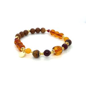 gold plated Amber bracelet with Rubi Agate , Yusr and coke wood 
