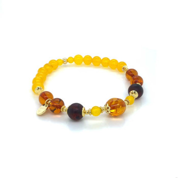 Gold plated oval Amber with yellow Agate