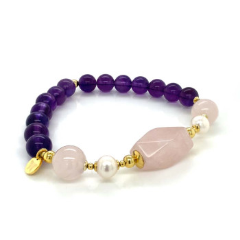 rose gold plated amythyst with pink quartz and pearl 