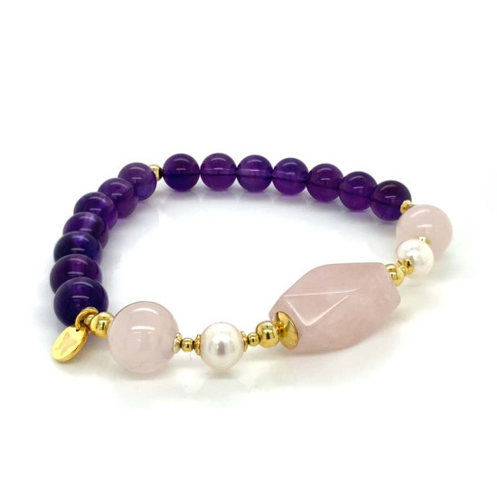rose gold plated amythyst with pink quartz and pearl 