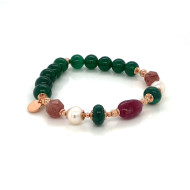 ruby bracelet with malachite , pearl , cherry quartz and green jade