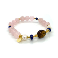 Tourmaline , Lapis , Pearl and pink quarts bracelet
