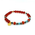 SILVER PLATED BRACELET MADE WITH AMERICAN TURQUOISE, NATURAL RED CORAL, HEMATITE AND RED AGATE SILVER PLATED BRACELET MADE WITH AMERICAN TURQUOISE, NATURAL RED CORAL, HEMATITE AND RED AGATE