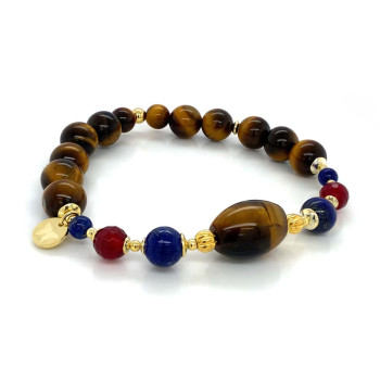 gold plated tiger eye bracelet with lapis and rubi agate 