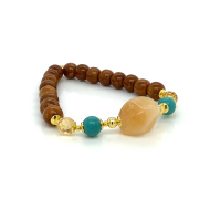 gold plated Yellow opal bracelet with turquoise and coke wood 