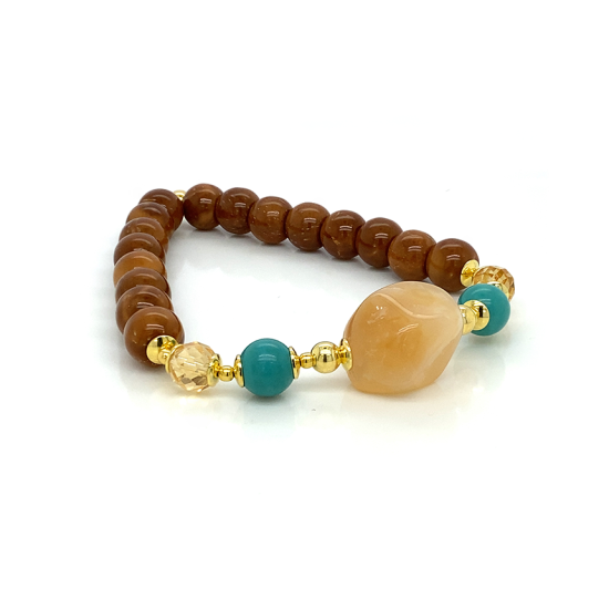 gold plated Yellow opal bracelet with turquoise and coke wood gold plated Yellow opal bracelet with turquoise and coke wood