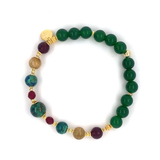 Gold Plated Azurite bracelet with Rubi agate , gold threads stone and green gade