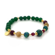 Gold Plated Azurite bracelet with Rubi agate , gold threads stone and green gade