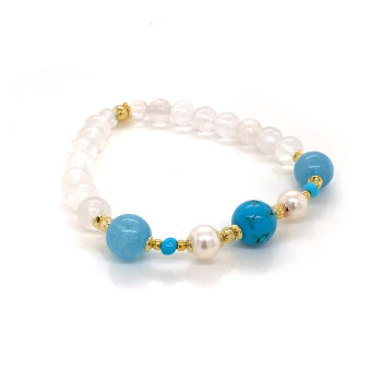 AMERICAN TURQUOISE STONE BRACELET WITH AQUAMARINE AND MOONSTONE