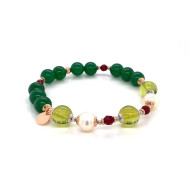 CARIBBEAN GREEN AMBER BRACELET WITH RUBY, PEARLS AND GREEN AGATE