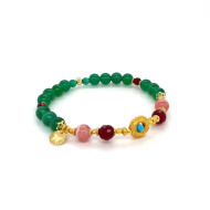 AGATE BRACELET WITH RUBE, RHDOCHROSITE, TURQUOISE AND GREEN AGATE