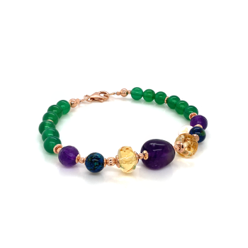 GOLD PLATED AMETHYST BRACELET WITH CITRINE , AZORITE  AND GREEN AGATE 