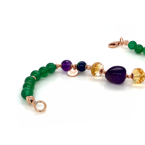 GOLD PLATED AMETHYST BRACELET WITH CITRINE , AZORITE  AND GREEN AGATE 
