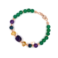 GOLD PLATED AMETHYST BRACELET WITH CITRINE , AZORITE  AND GREEN AGATE 