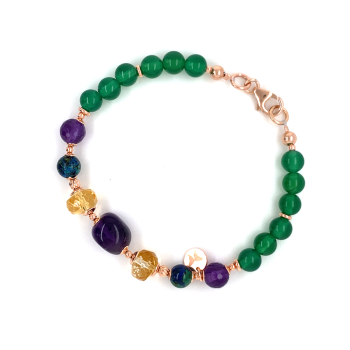 GOLD PLATED AMETHYST BRACELET WITH CITRINE , AZORITE  AND GREEN AGATE 
