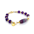 GOLD PLATED FLUORITE BRACELET WITH PEARLS AND AMETHYST 