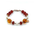 HONEY AMBER BRACELET WITH PEARLS AND RED AGATE