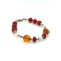 HONEY AMBER BRACELET WITH PEARLS AND RED AGATE