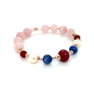 GOLD PLATED RUBI BRACELET WITH KYANITE , PEARLS AND PINK QUARTZ 