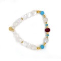 GOLD PLATED 18K RUBY BRACELET WITH TURQUOISE AND MOON STONE .