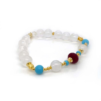 GOLD PLATED 18K RUBY BRACELET WITH TURQUOISE AND MOON STONE .