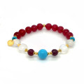 24K GOLD PLATED TURQUOISE BRACELET WITH MOONSTONE,RED AGATE