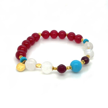 24K GOLD PLATED TURQUOISE BRACELET WITH MOONSTONE,RED AGATE