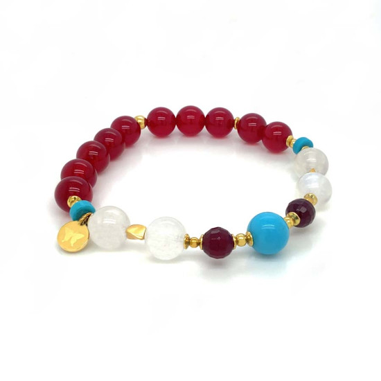 24K GOLD PLATED TURQUOISE BRACELET WITH MOONSTONE,RED AGATE