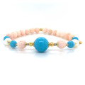 GOLD PLATED BRACELET WITH TURQUOISE , PEARLS , TURQUOISE AND PINK CORL GOLD PLATED BRACELET WITH TURQUOISE , PEARLS , TURQUOISE AND PINK CORL