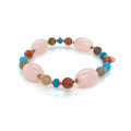 18K GOLD PLATED PINK QUARTZ BRACELET WITH AQUAMARINE, COLORED MOONSTONE, TURQUOISE AND CHERRY QUARTZ 18K GOLD PLATED PINK QUARTZ BRACELET WITH AQUAMARINE, COLORED MOONSTONE, TURQUOISE AND CHERRY QUARTZ