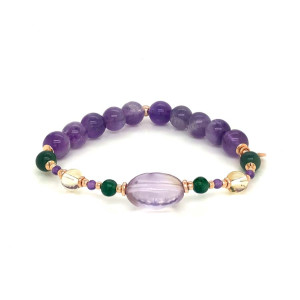  18K GOLD PLATED AMACITRINE BRACELET WITH GREEN JAIDE ، CITRINE , AMETHYST