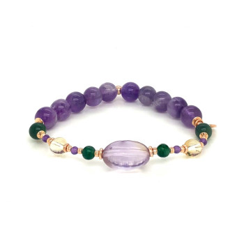  18K GOLD PLATED AMACITRINE BRACELET WITH GREEN JAIDE ، CITRINE , AMETHYST