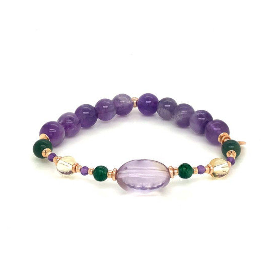 18K GOLD PLATED AMACITRINE BRACELET WITH GREEN JAIDE ، CITRINE , AMETHYST 18K GOLD PLATED AMACITRINE BRACELET WITH GREEN JAIDE ، CITRINE , AMETHYST