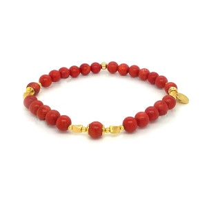 24K GOLD PLATED RED CORAL BRACELET 