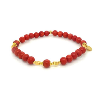 24K GOLD PLATED RED CORAL BRACELET 