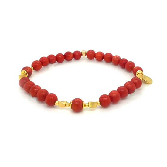 24K GOLD PLATED RED CORAL BRACELET 