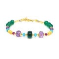 18K GOLD PLATED MALACHITE  BRACELET WITH TURQUOISE, AMETHYST, RUBY, AND GREEN AGATE