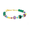 18K GOLD PLATED MALACHITE  BRACELET WITH TURQUOISE, AMETHYST, RUBY, AND GREEN AGATE