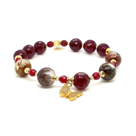 GOSHA CRYSTAL BRACELET WITH RUBY AGATE AND BUTTERFLY CHARM