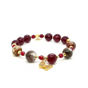 GOSHA CRYSTAL BRACELET WITH RUBY AGATE AND BUTTERFLY CHARM