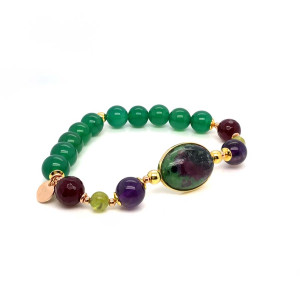 RUBY, ZOISITE, AND AMETHYST BRACELET WITH GREEN BERYL, RUBY, AND GREEN