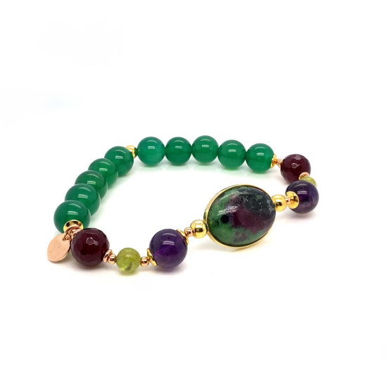 RUBY, ZOISITE, AND AMETHYST BRACELET WITH GREEN BERYL, RUBY, AND GREEN